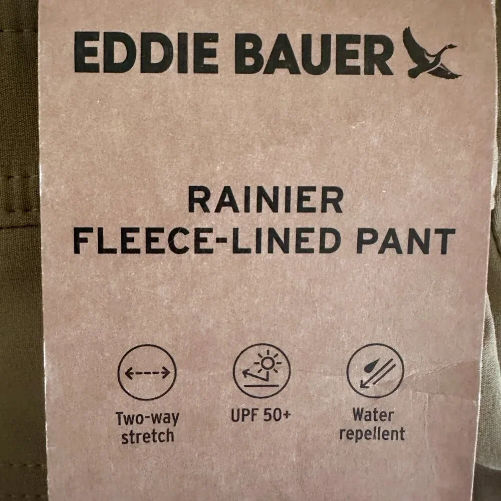 Eddie Bauer Men's Rainier Fleece Lined Pant Size 40X32 Tan Stretch Fit (NEW) - Picture 7 of 16